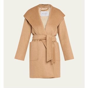 Max Mara Rialto Camel Hair Belted Short Hooded Coat size 14